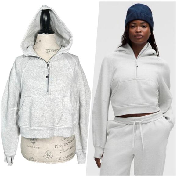 Lululemon Tops - Lululemon | Women | Scuba Oversized Heather Gray Half Zip Cropped Hoodie | XS-S
